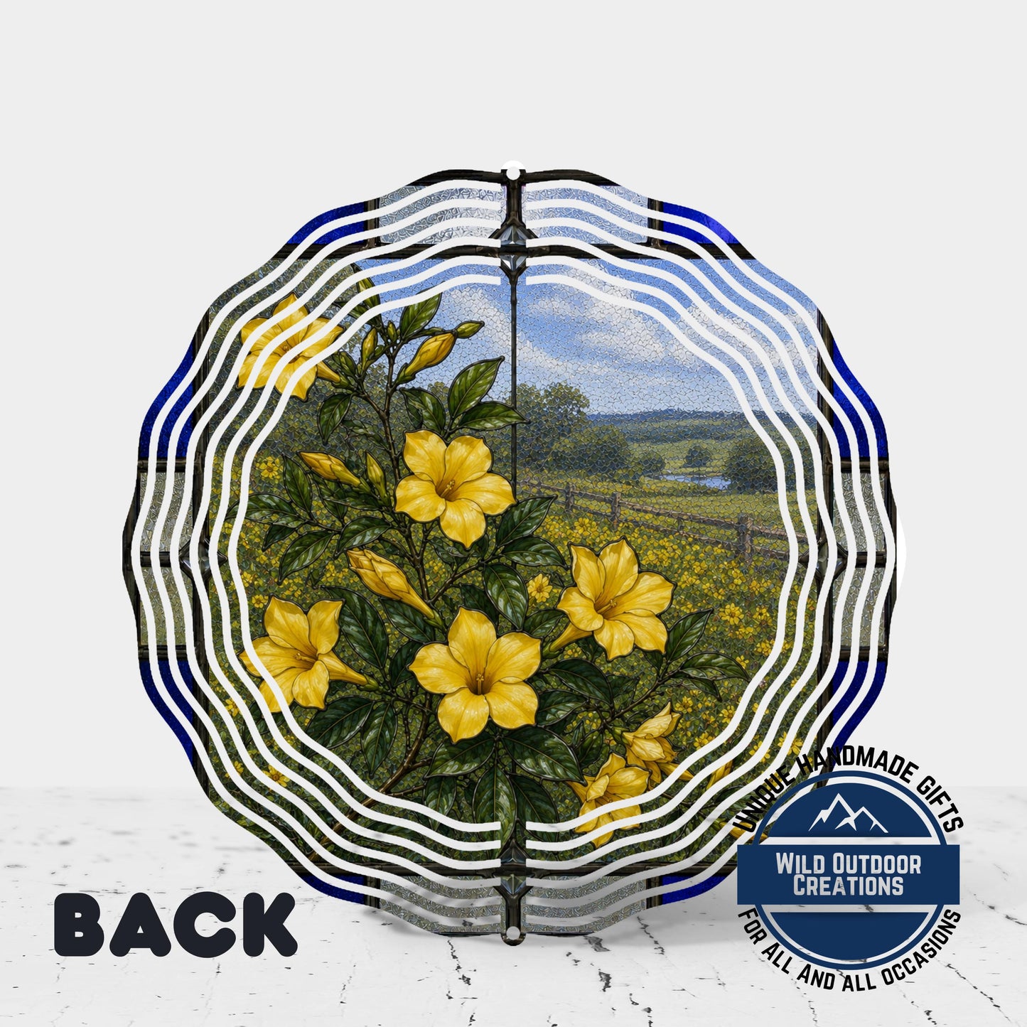 Yellow Jessamine Wind Spinner South Carolina Flower Stained Glass Garden Aluminum Decor