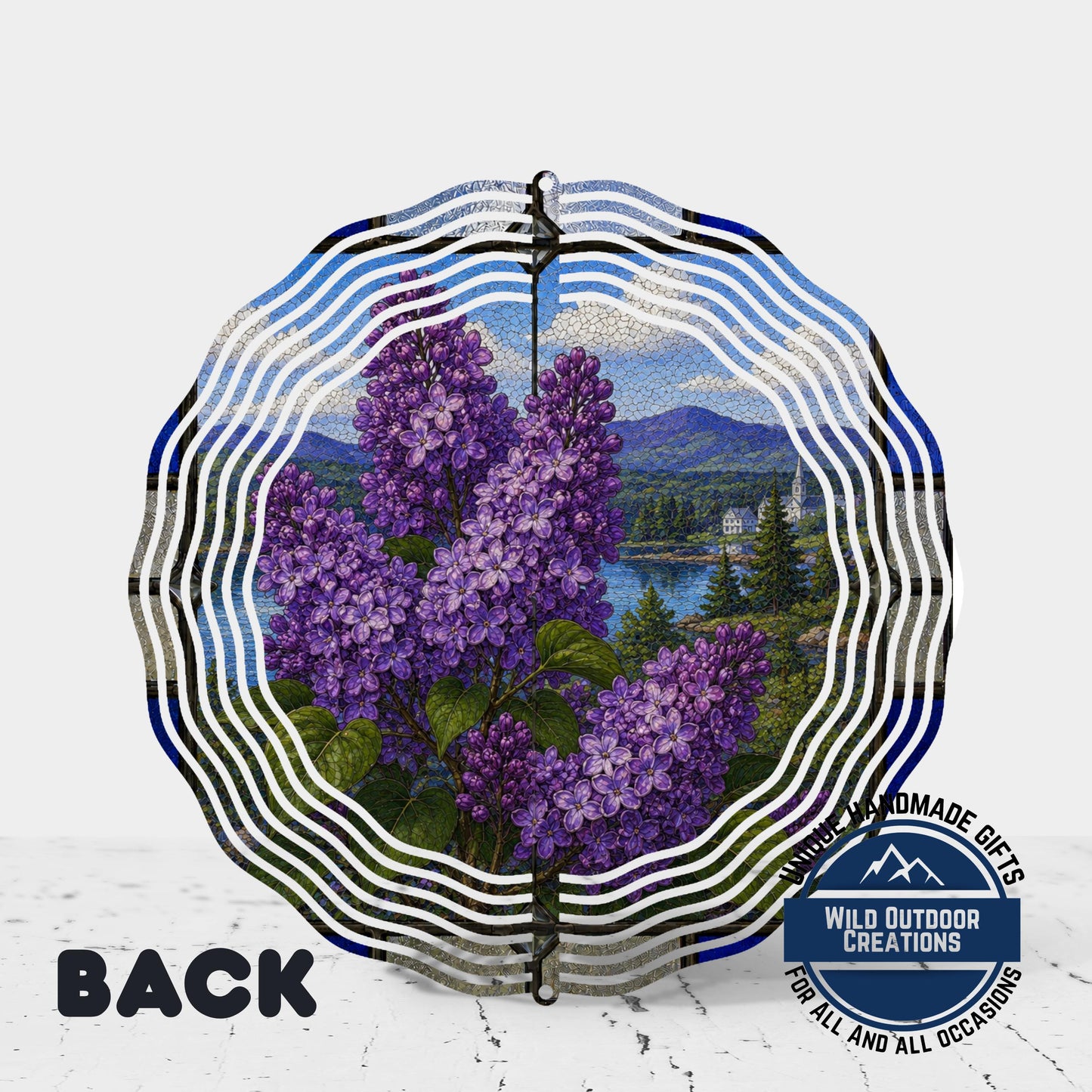 Purple Lilac Wind Spinner New Hampshire State Flower Stained Glass Garden Aluminum Decor
