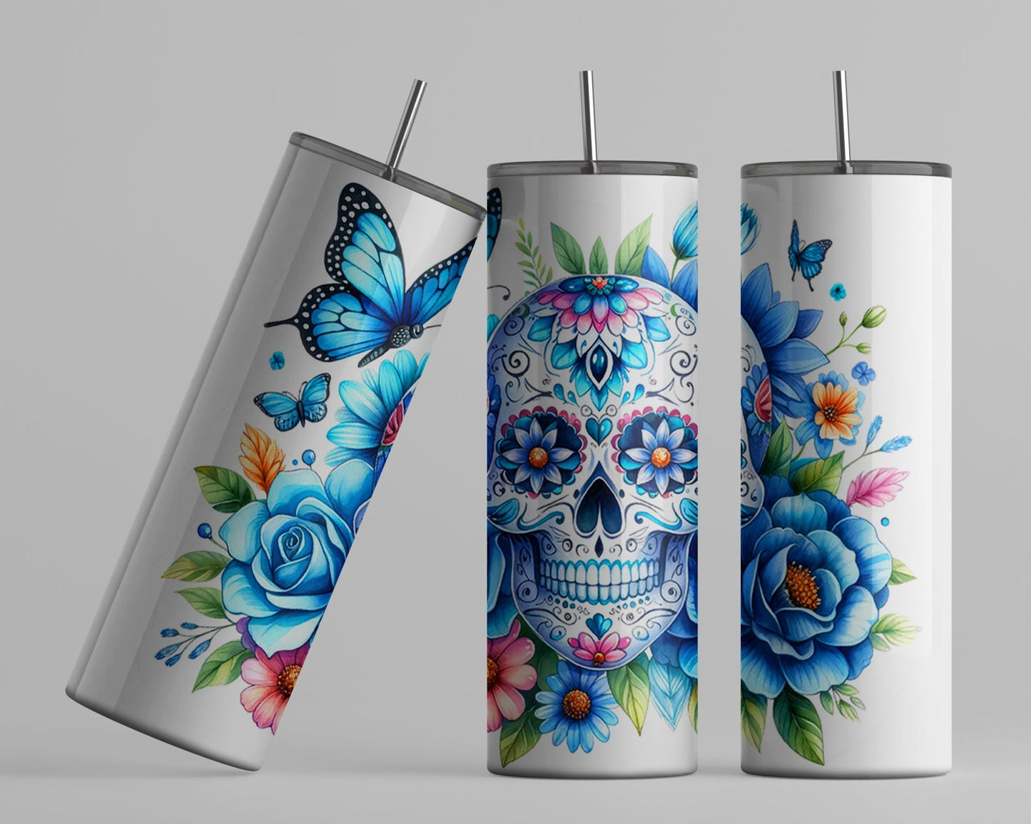 Glow In The Dark Sugar Skull Tumbler, Unique Gift for Spooky Chic