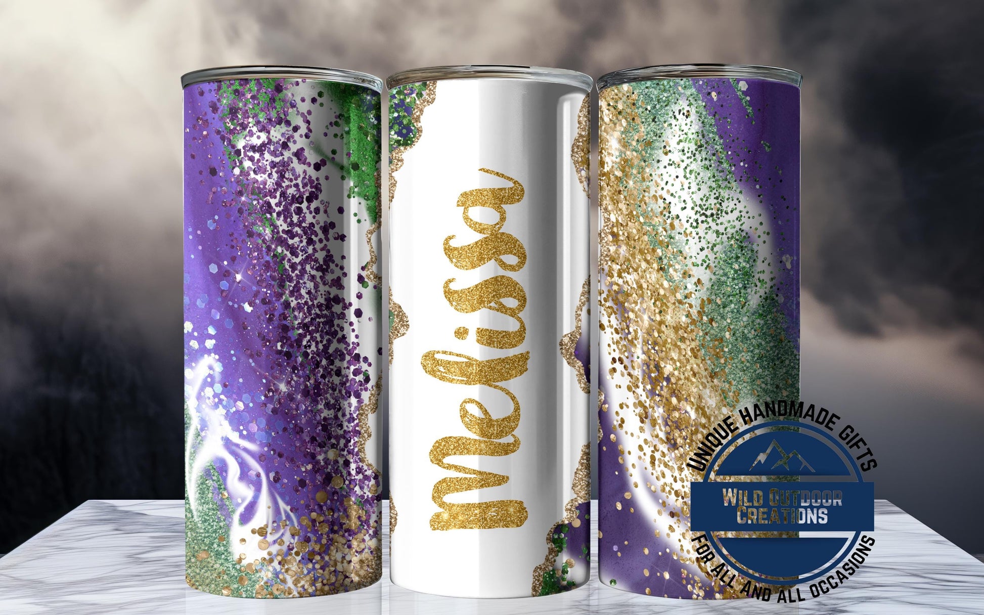Mardi Gras Tumbler - Custom Skinny Stainless Steel Faux Glitter Cup | 20oz & 30oz Insulated - additional product photo 10