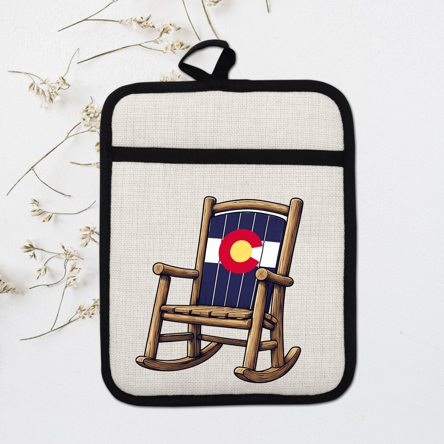 Linen Oven Mitt - Colorado Rocking Chair Pot Holder with Trivet & Heat Resistant Design
