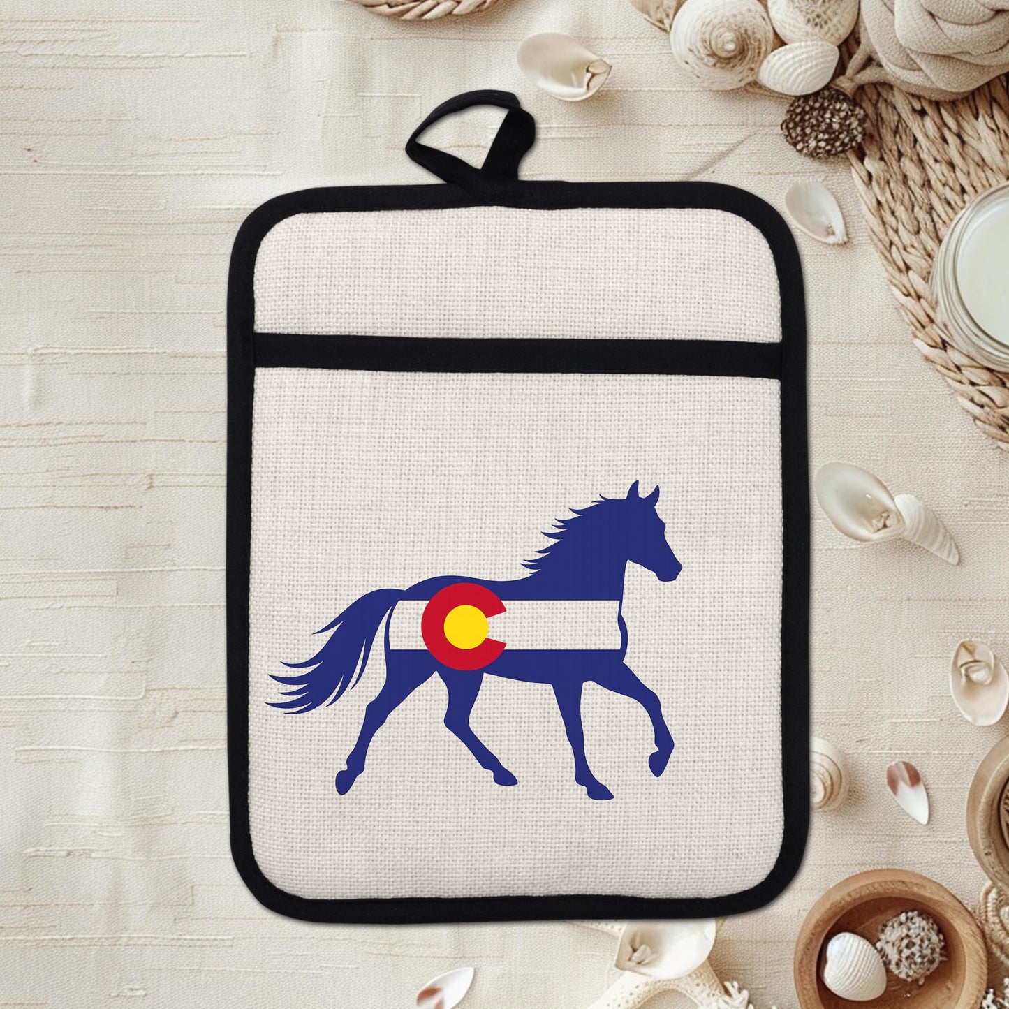 Horse Oven Mitt - Colorado Pot Holder With Silicone Back & Linen Front, Heat Resistant