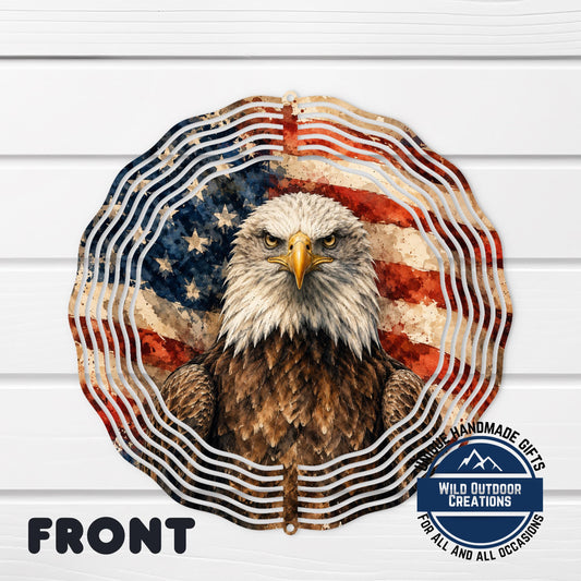 Patriotic Eagle Wind Spinner 10 Inch Metal Garden Decor American Flag Yard Art Gift