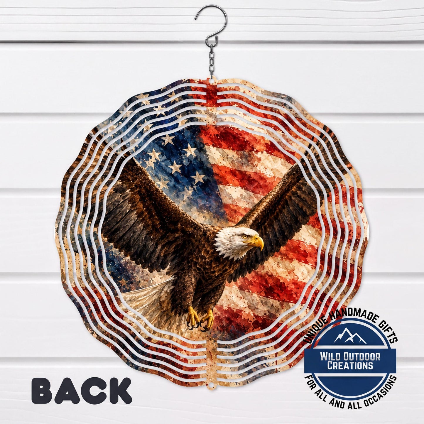 Flying Eagle Wind Spinner 10 Inch Metal Garden Decor American Flag Patriotic Yard Art