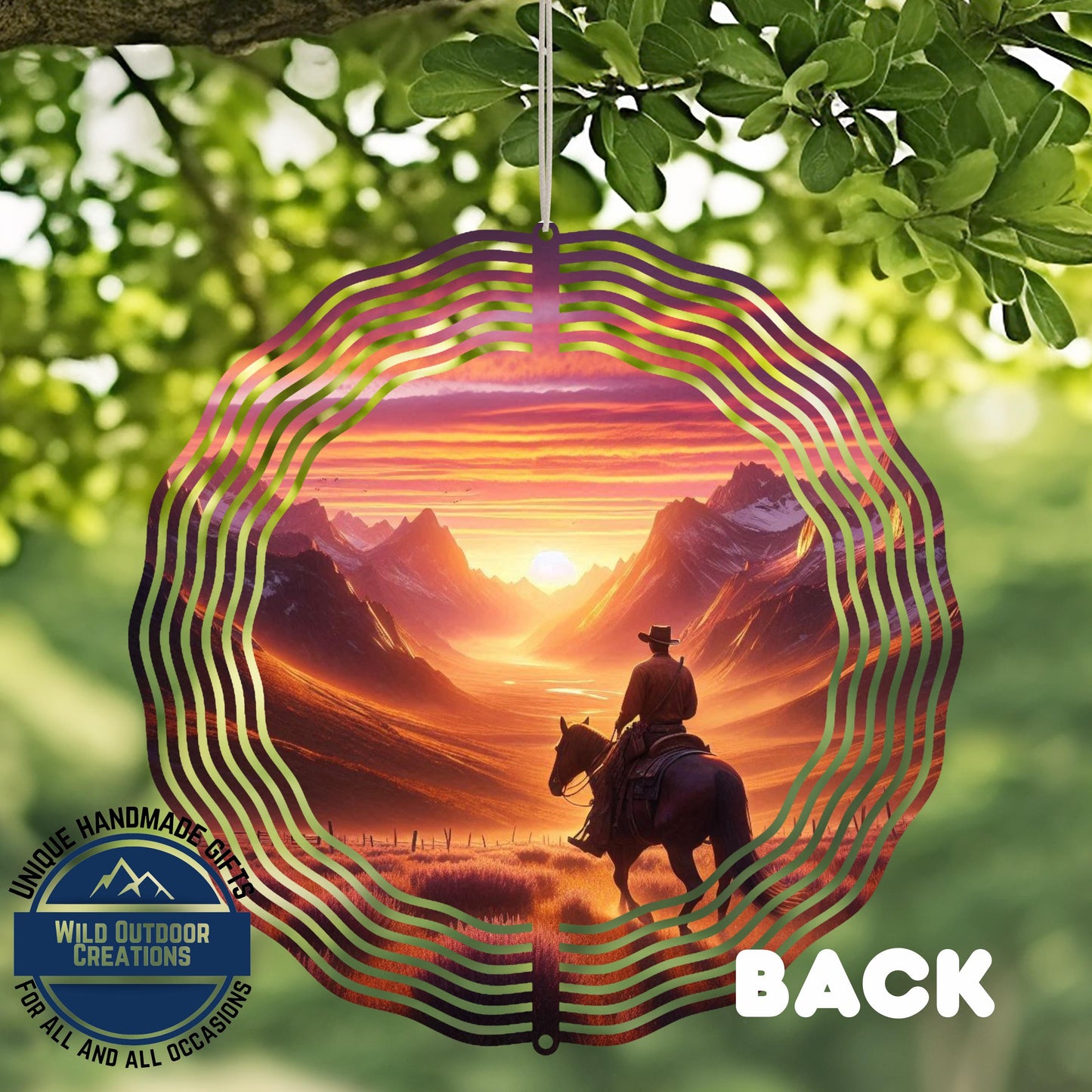 Cowboy Wind Spinner – Horse Sunset Scene | Outdoor Ranch Decor, 10 Inch