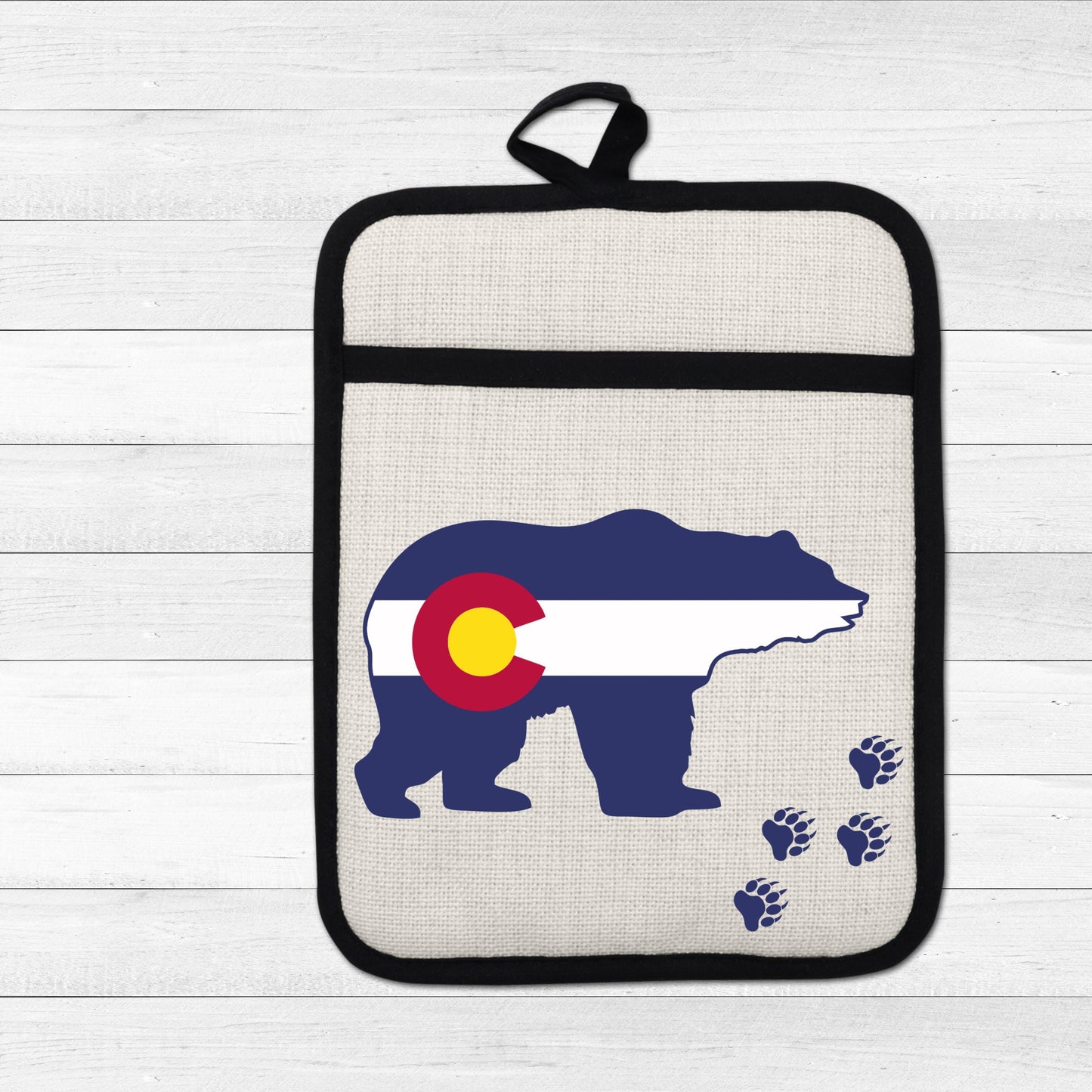 Pot Holder Oven Mitt - Colorado Bear Design | Silicone Pot Holder, Linen Fabric