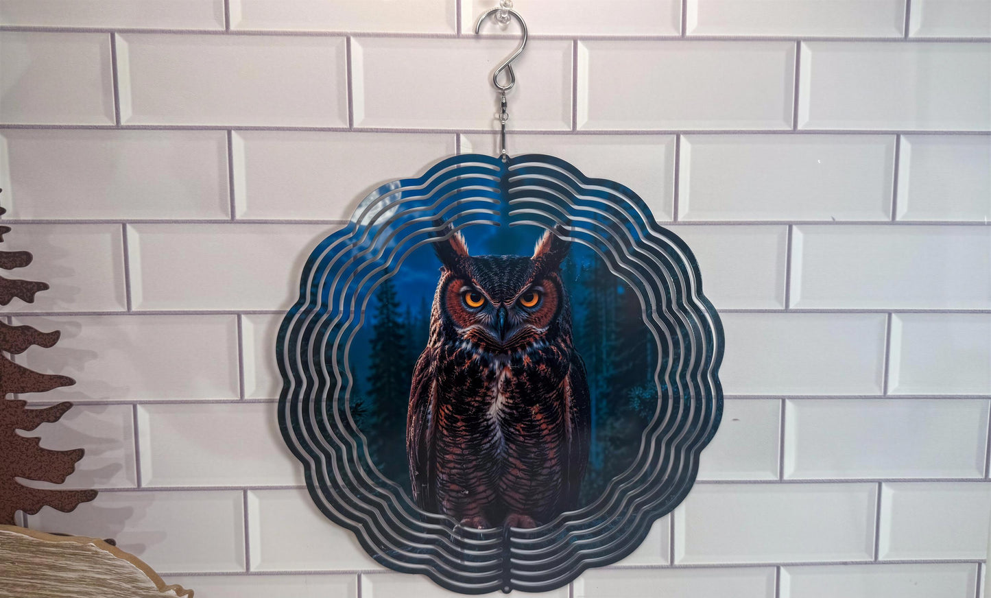 Owl 10 Inch Wind Spinner | 360 Swivel | Indoor Outdoor Décor, Flat Pack, Easy Setup Display