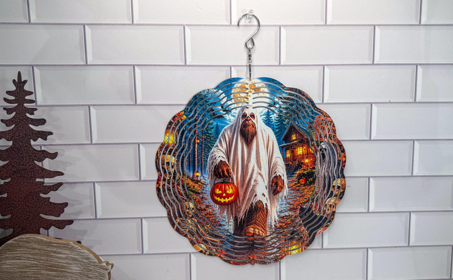 Ghost Wind Spinner, Bigfoot As Ghost, 10 Inch, 360 Swivel Decor