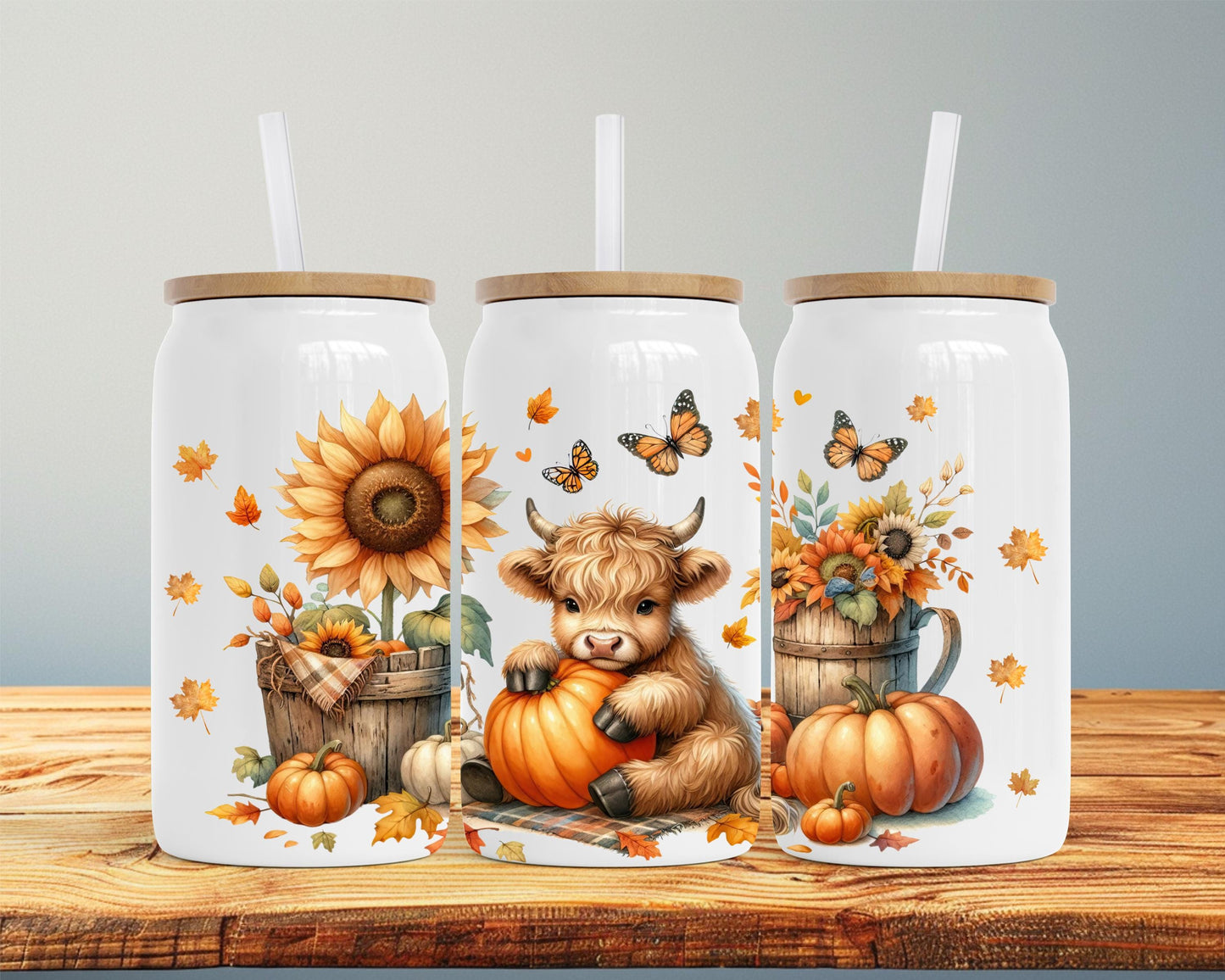 Autumn Highland Cow Stainless Steel Soda Can, Unique Gift for Highland Cow Lover