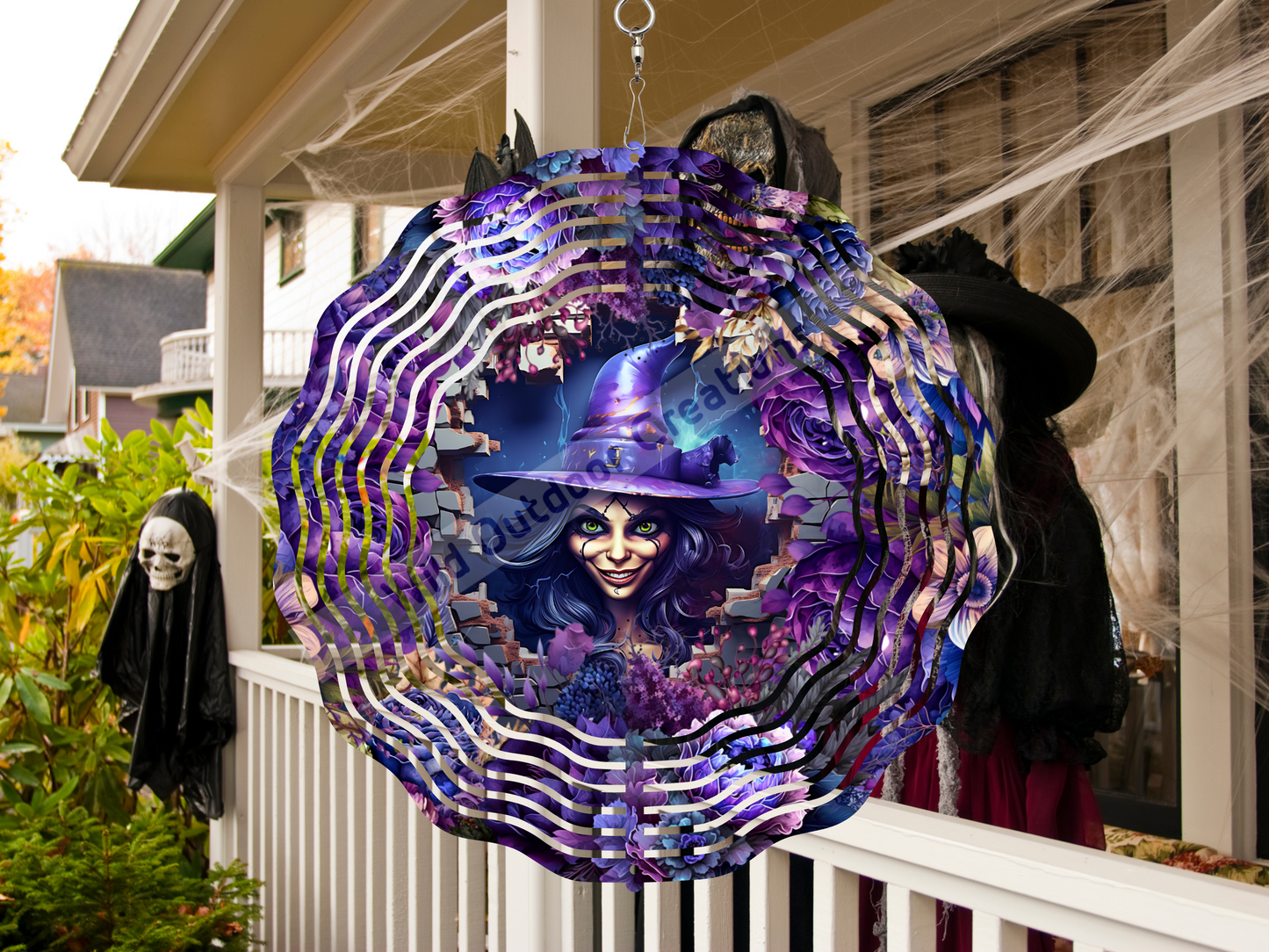 Witch 3D 10'in Wind Spinner, Halloween Décor for porch,