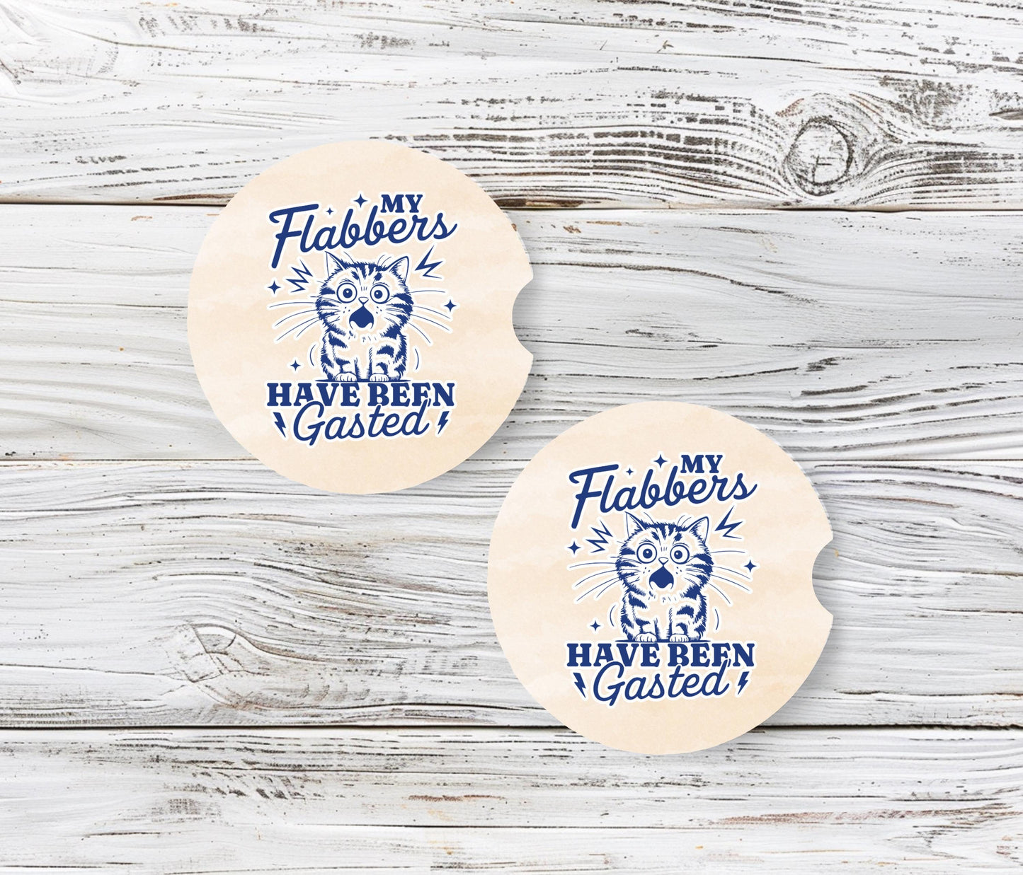 Funny Cat Sandstone Car Coaster - My Flabbers Gasted - Available Individually or as a Set