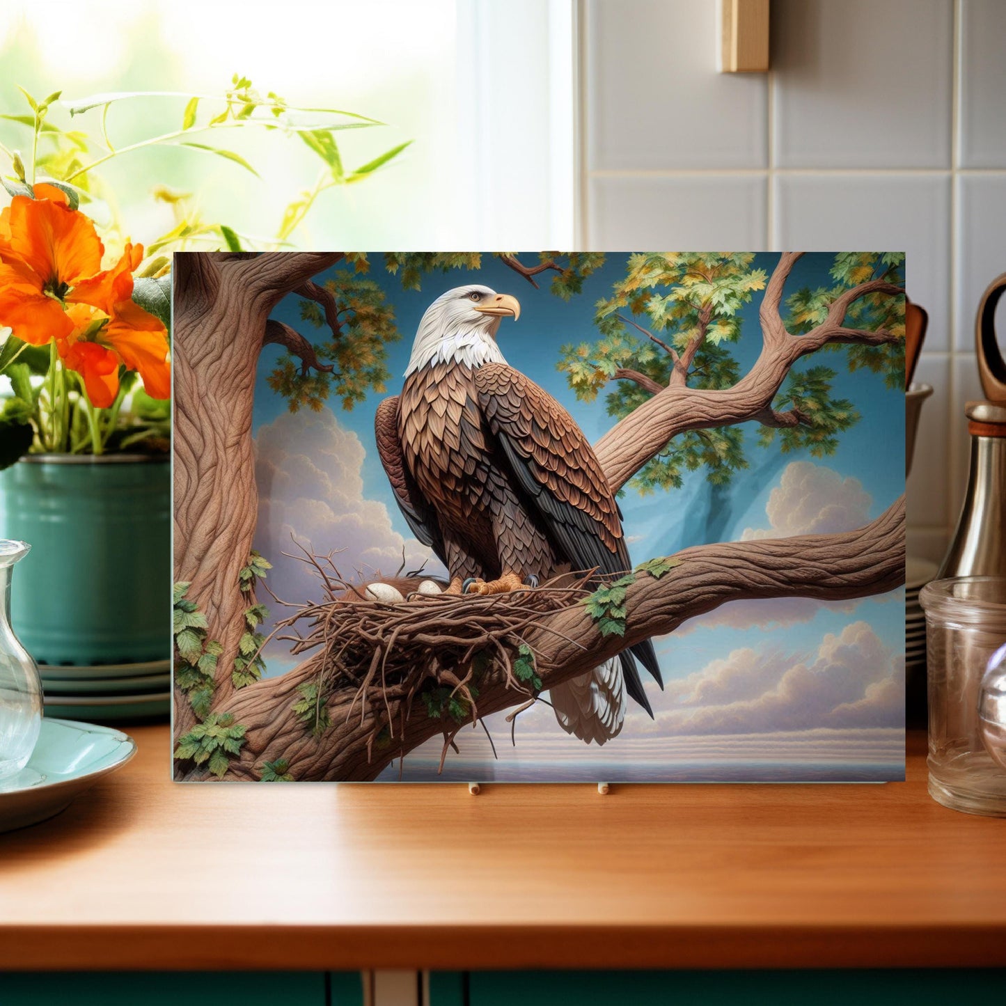 Bald Eagle Tempered Glass Cutting Board, Nature Inspired Glass Cutting Board