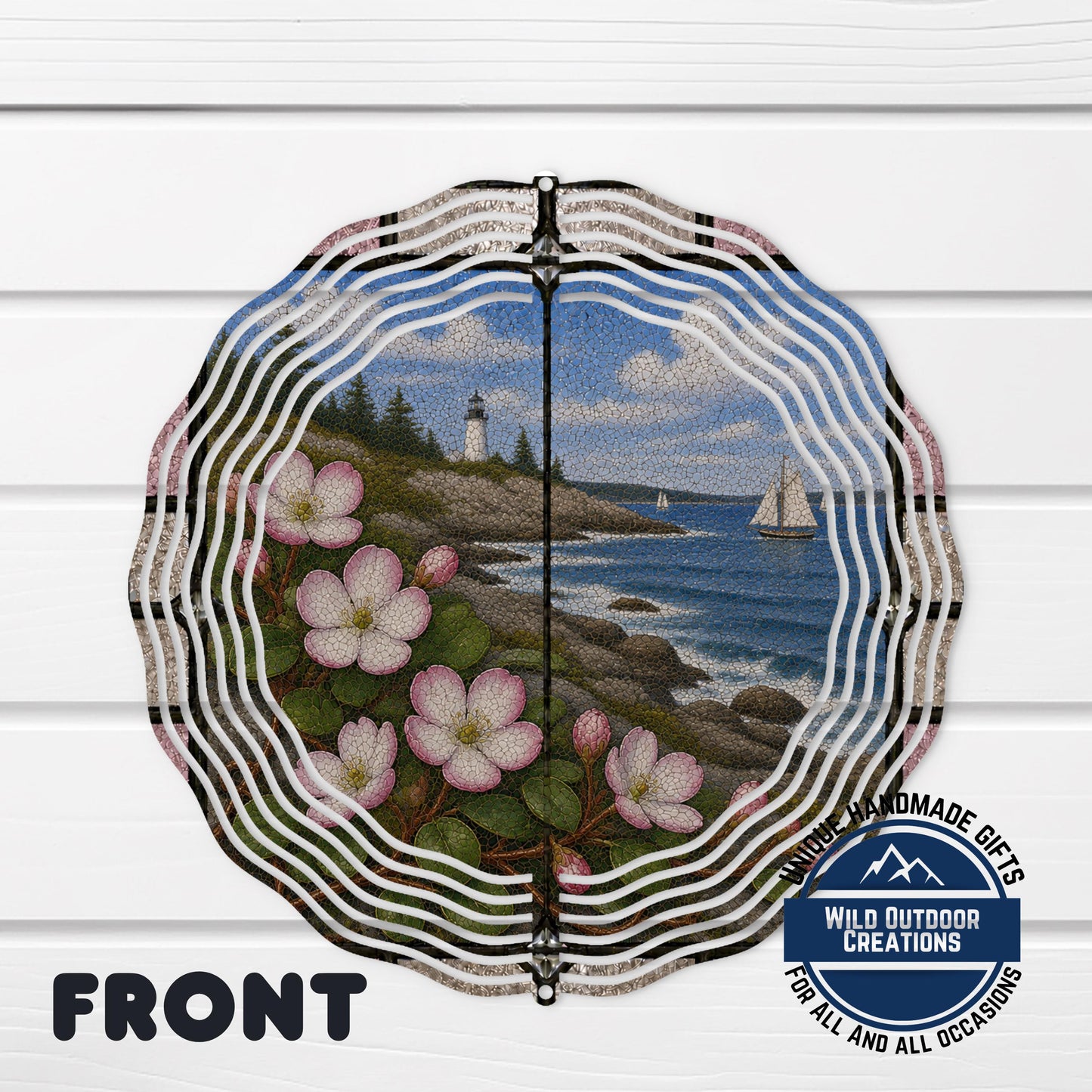 Mayflower Wind Spinner – Massachusetts Garden Decor With Pink Flower Art