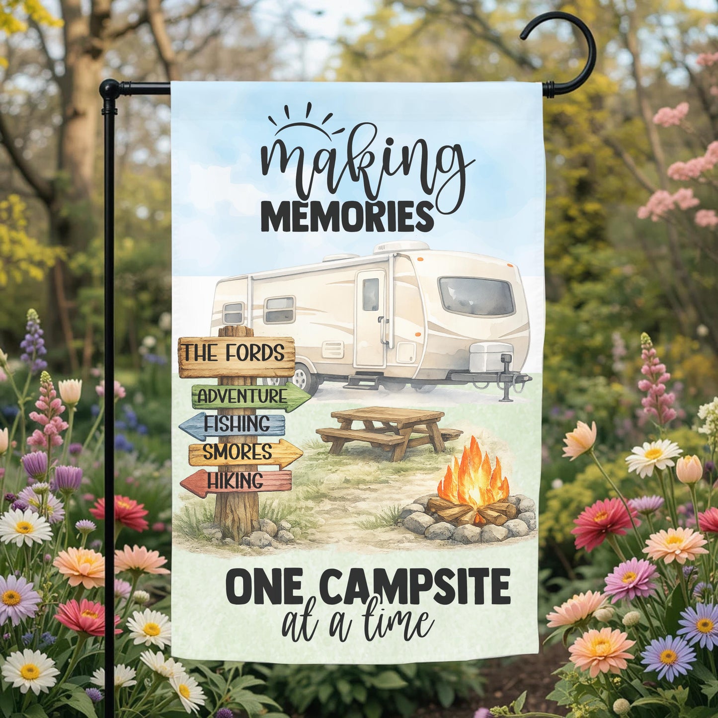 Personalized Camper Flag - Custom Travel Trailer Garden Flag 12x18 UV Protected - alternate view
