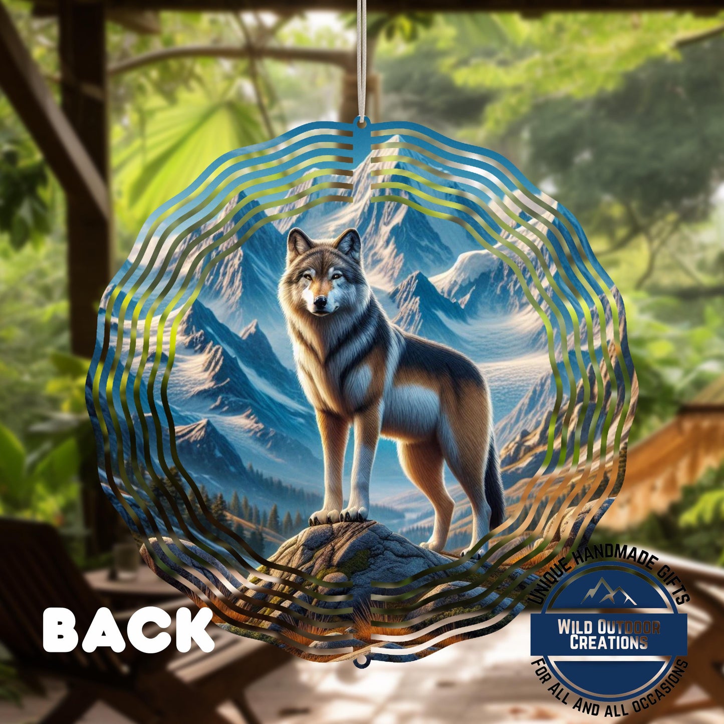 Wolf Wind Spinner - Double Sided Aluminum Outdoor Wind Spinner, 10 Inch Garden Decor