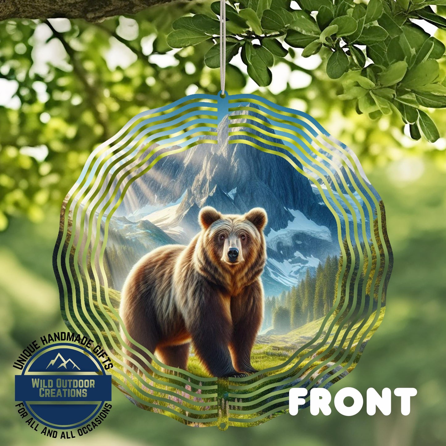 Bear Mountain Wind Spinner - Outdoor Wind Spinner, Double Sided Aluminum Garden Decor 10 Inch