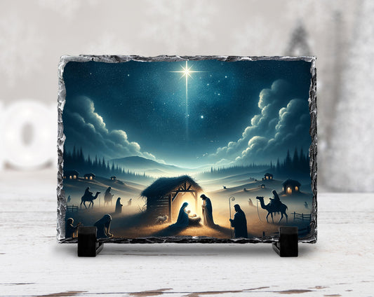 Nativity Scene Slate Art with Star Shepherds  Wisemen  Meaningful Religious Christmas Decor  Gift for the Home