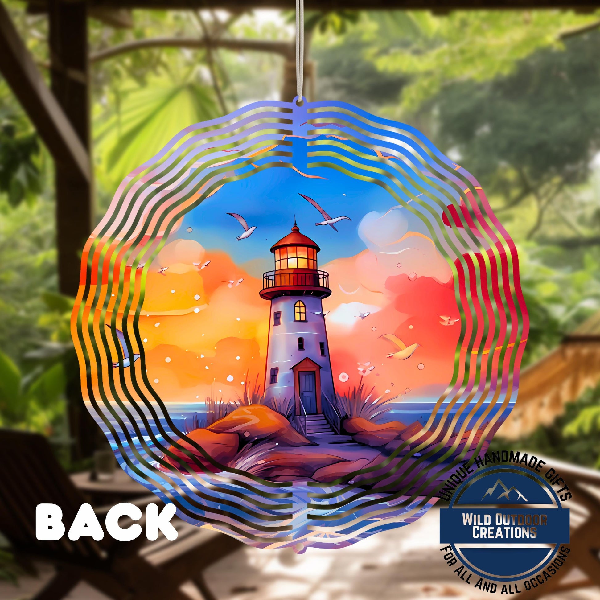 Lighthouse Wind Spinner – 10 Inch Double Sided Aluminum Coastal Yard Art - additional product photo 10