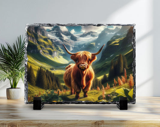 Highland Cow Plaque – Rustic Farmhouse Decor With Durable Slate Art