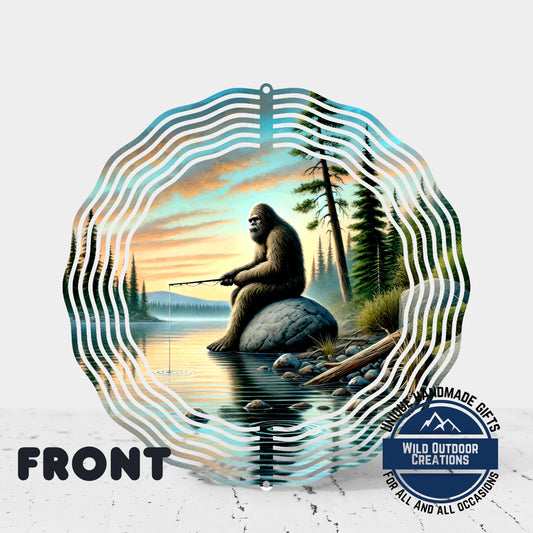 Bigfoot Fishing Wind Spinner - Aluminum Outdoor Spinner | Sasquatch Garden Decor