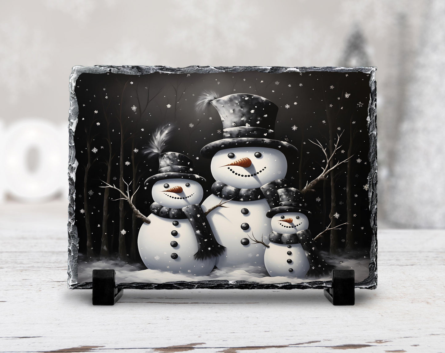 Handcrafted Christmas Snowman Slate Plaque with Fractured Edges  Unique Holiday Decor and Winter Celebration Gift