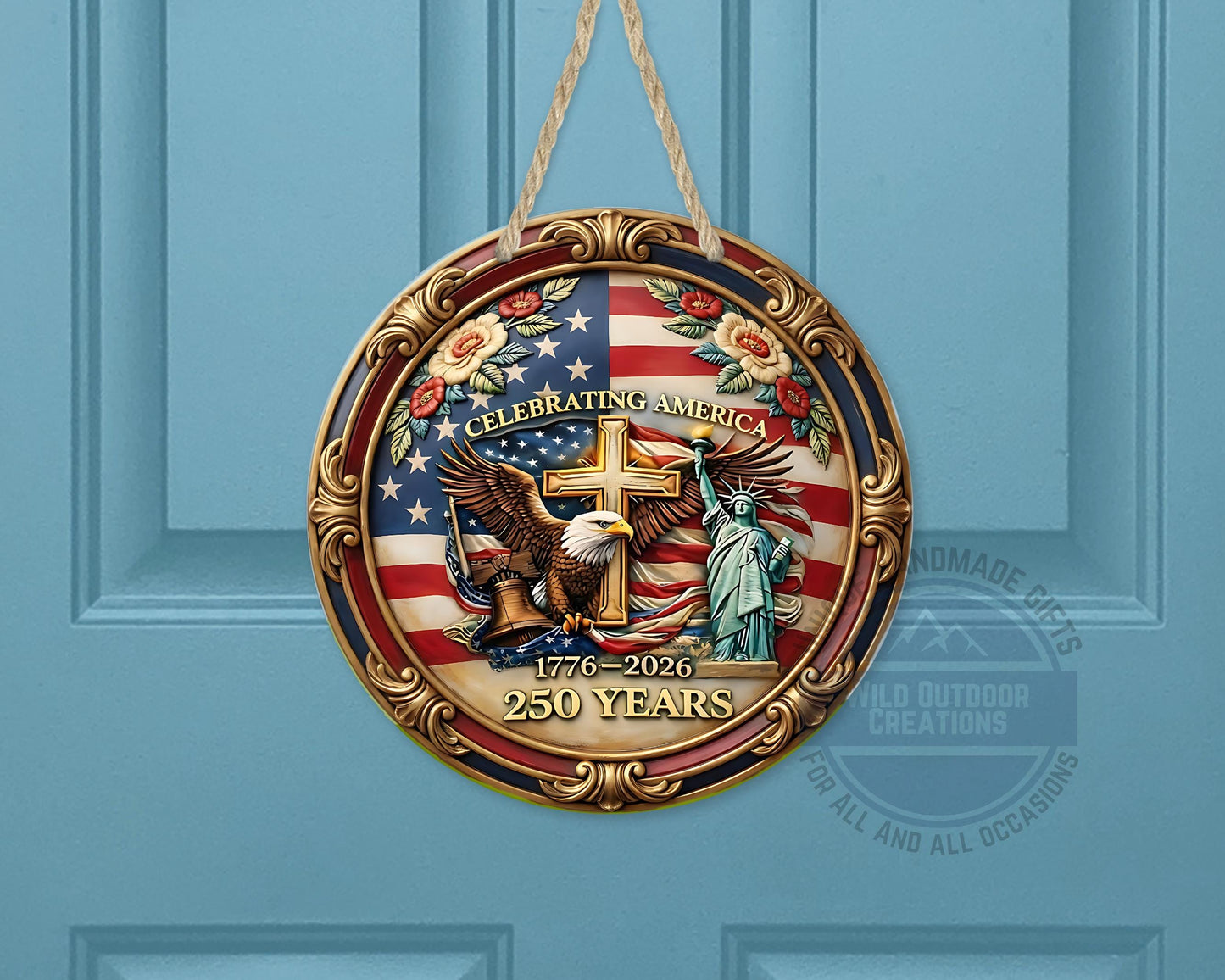 Patriotic Door Hanger - America 250 Decor | Eagle And Flag Aluminum Sign