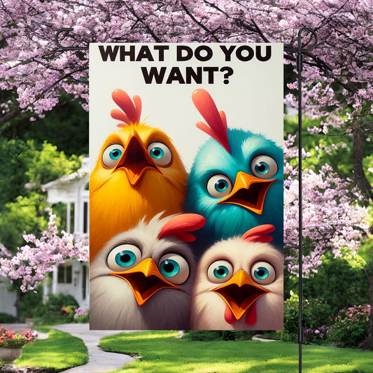 Funny Chicken Flag – Colorful Cartoon Garden Yard Decor With Crazy Eyes Humor