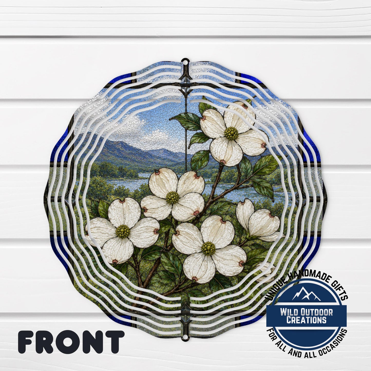 Dogwood Wind Spinner North Carolina State Flower Stained Glass Garden Aluminum Decor