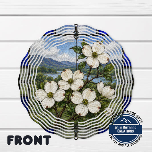 Dogwood Wind Spinner North Carolina State Flower Stained Glass Garden Aluminum Decor