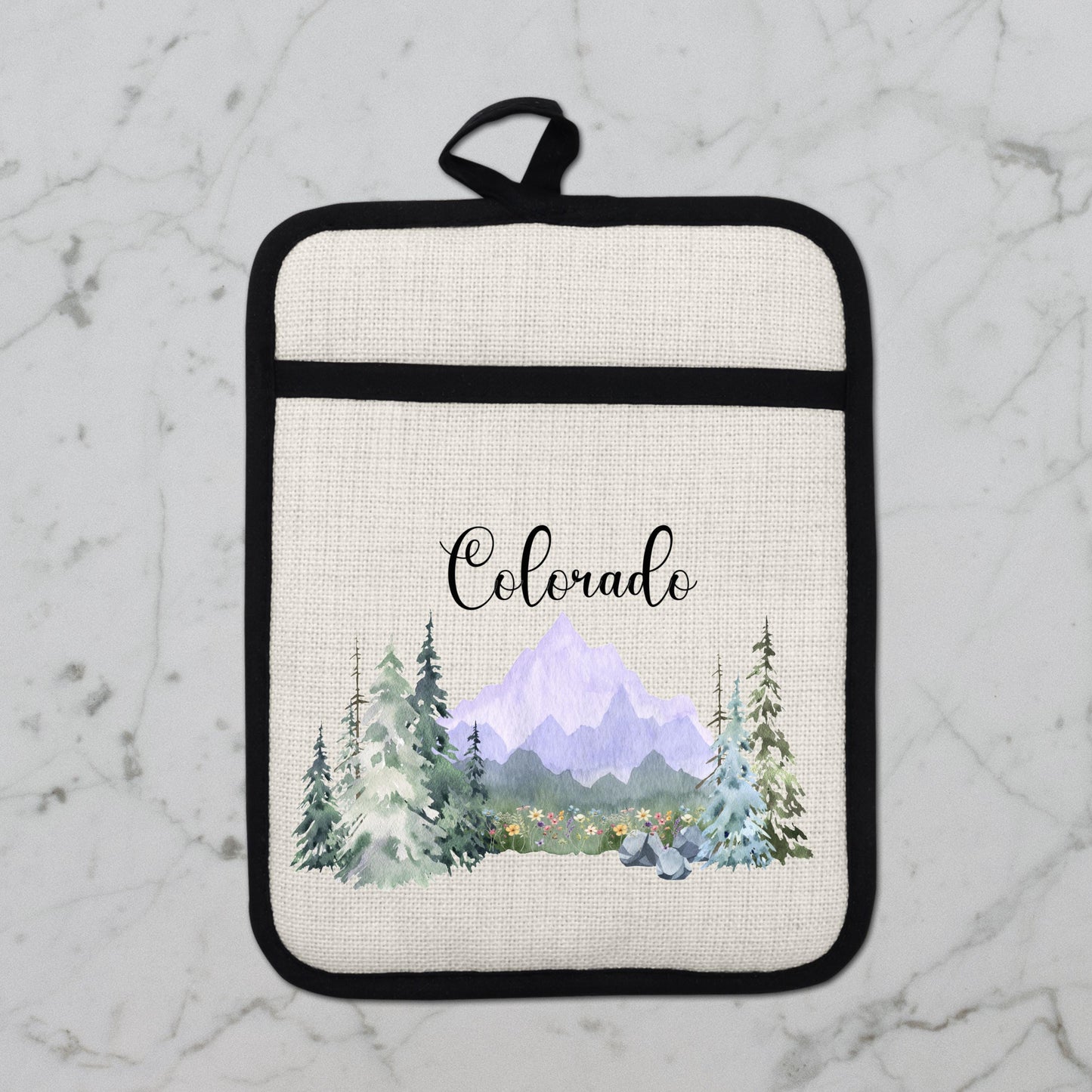 Purple Oven Mitt - Silicone Pot Holder With Heat Resistant Pocket & Hanging Loop