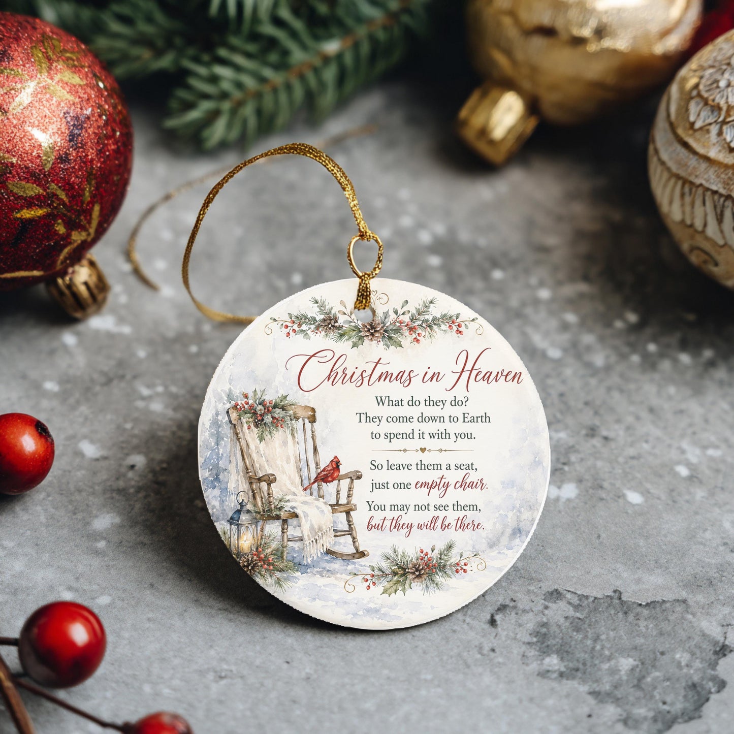 Memorial Ornament, Christmas In Heaven Ceramic Cardinal Keepsake