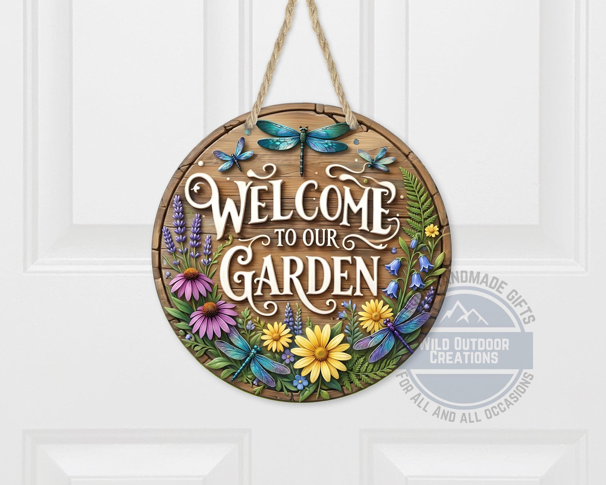Welcome Garden Sign – Round Garden Door Hanger with Dragonfly & Rustic Decor - packaging and presentation