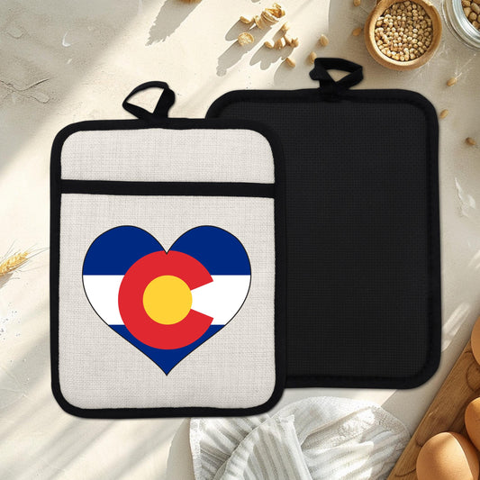 Colorado Heart Pot Holder – Silicone Pot Holder with Linen Front & Heat Resistant Trivet