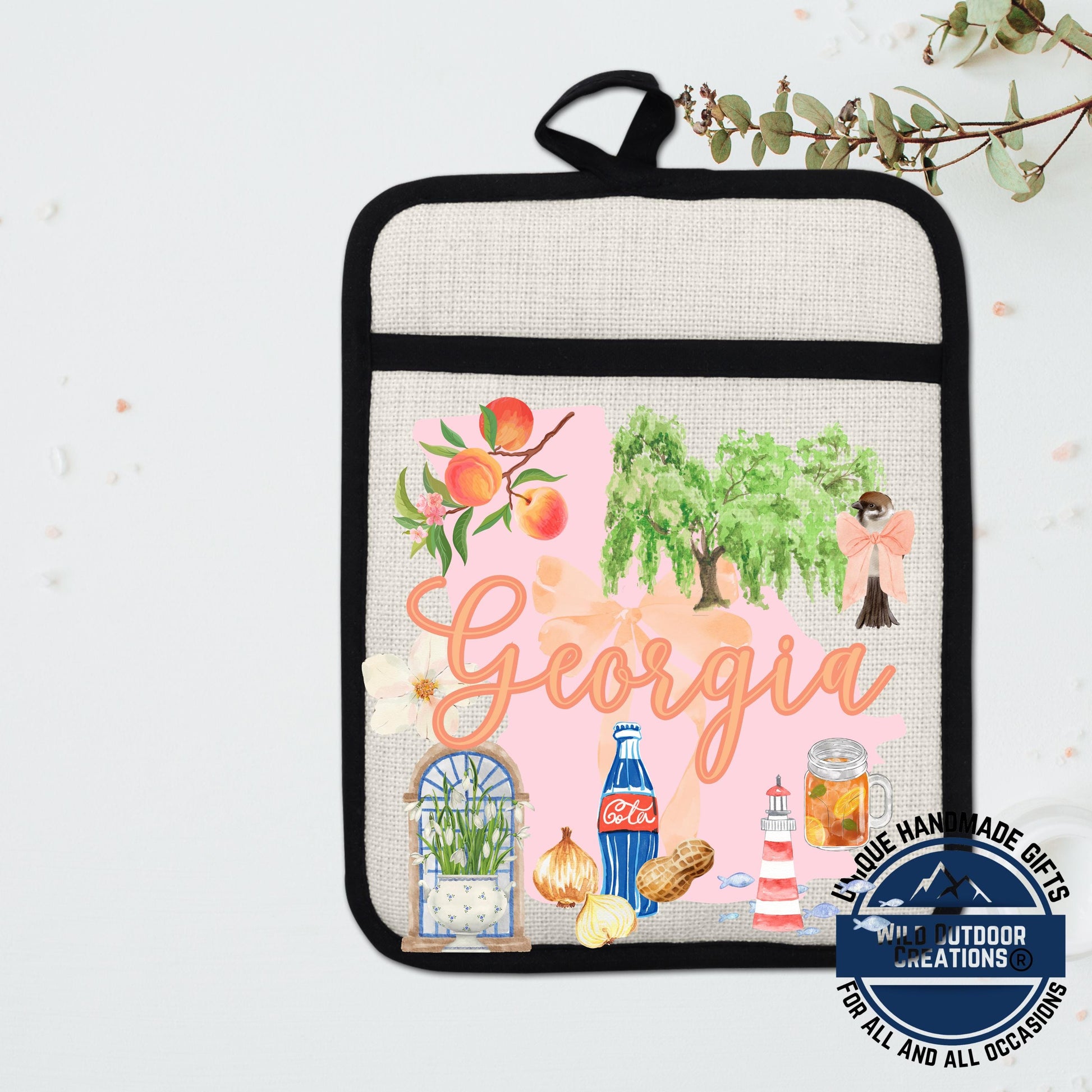 Georgia Pot Holder | Non Slip Silicone Pocket Potholder - Peach State Kitchen Gift - lifestyle view