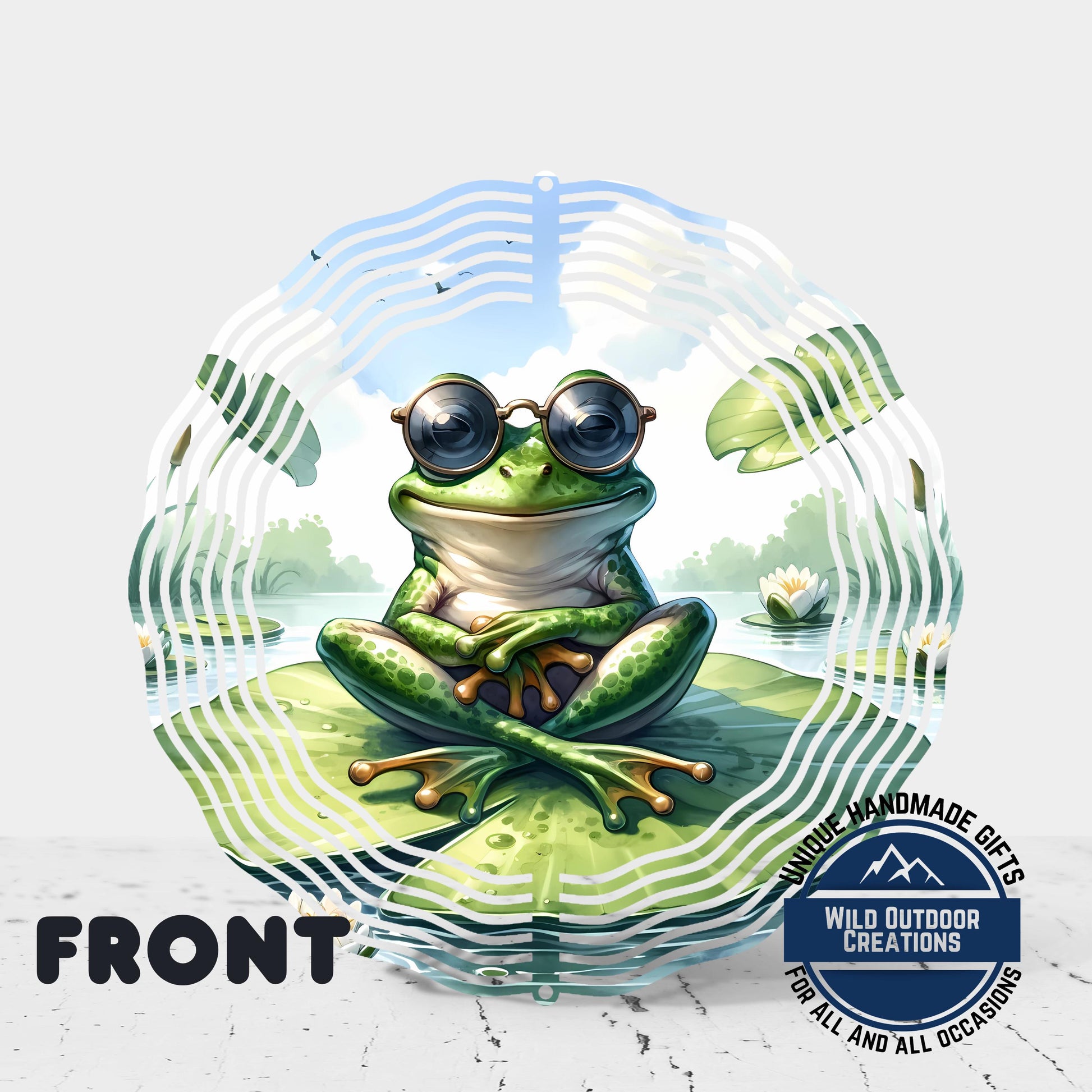 Frog Garden Spinner - 10 Inch Aluminum Wind Spinner with 360 Swivel | Colorful Garden Art - back side design view