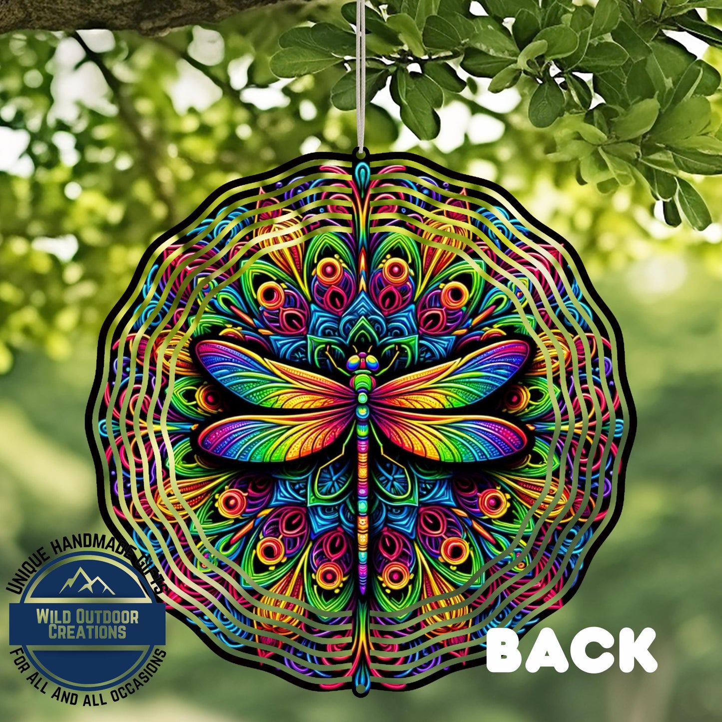 Dragonfly Wind Spinner - Neon Garden Decor | Aluminum Patio Wind Decoration - close-up detail of design