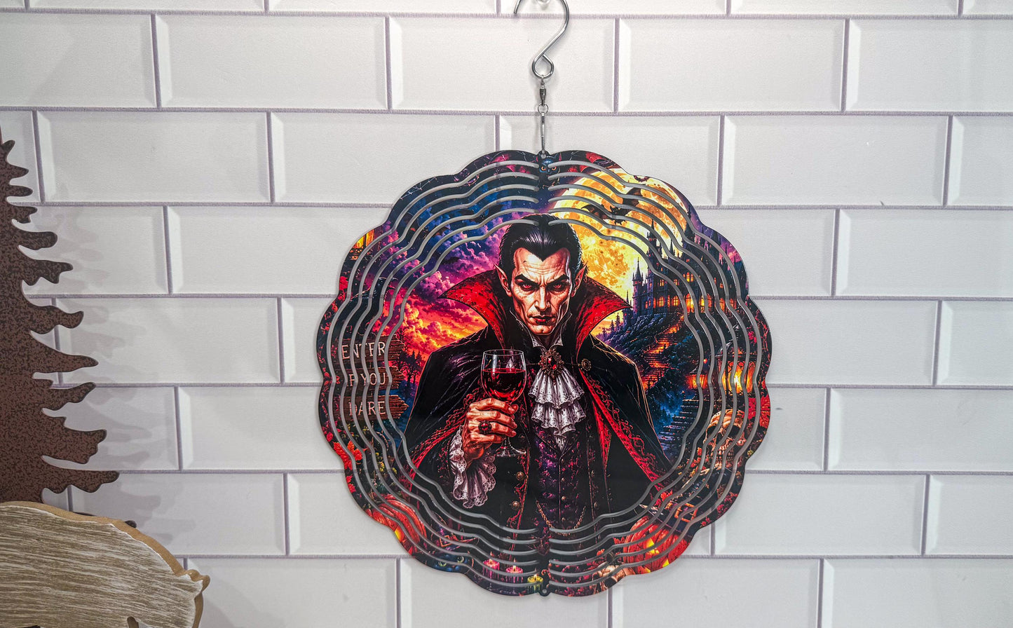 Halloween Wind Spinner, Dracula 10 Inch, 360 Swivel Porch Decor