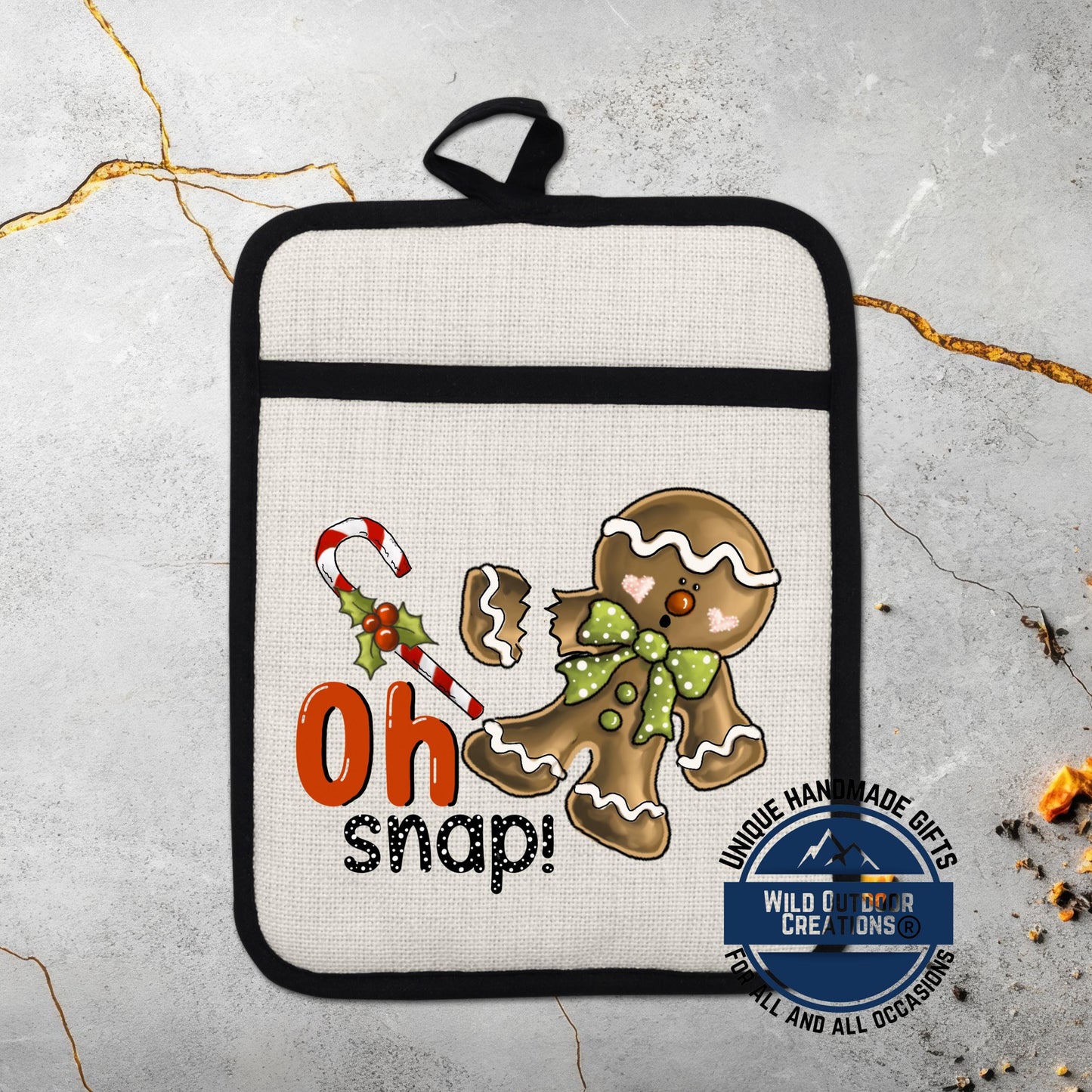 Gingerbread Pot Holder Linen Hot Pad Oh Snap Funny Christmas Kitchen Gift Decor