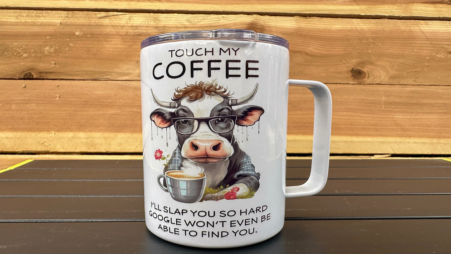 Funny Cow Mug, Unique Coffee Mug, Sarcastic Mug, Stainless Steel Travel Mug, Gift for Co-Worker, Secret Santa Gift for Women, Cow Lover Gift