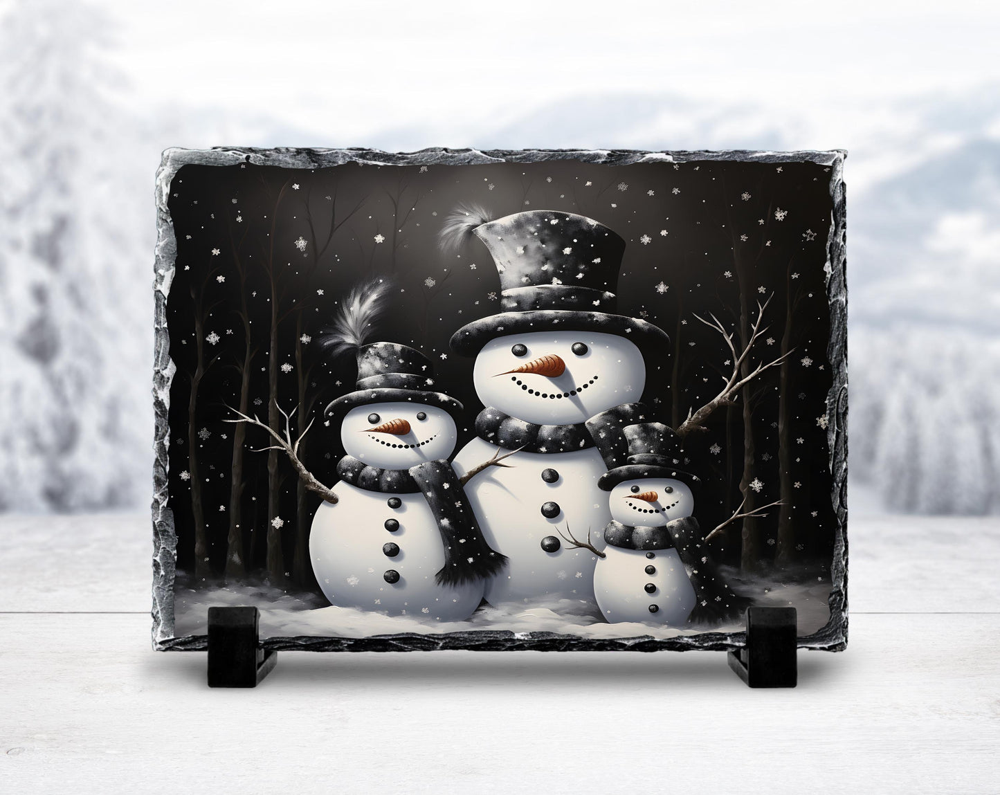 Handcrafted Christmas Snowman Slate Plaque with Fractured Edges  Unique Holiday Decor and Winter Celebration Gift