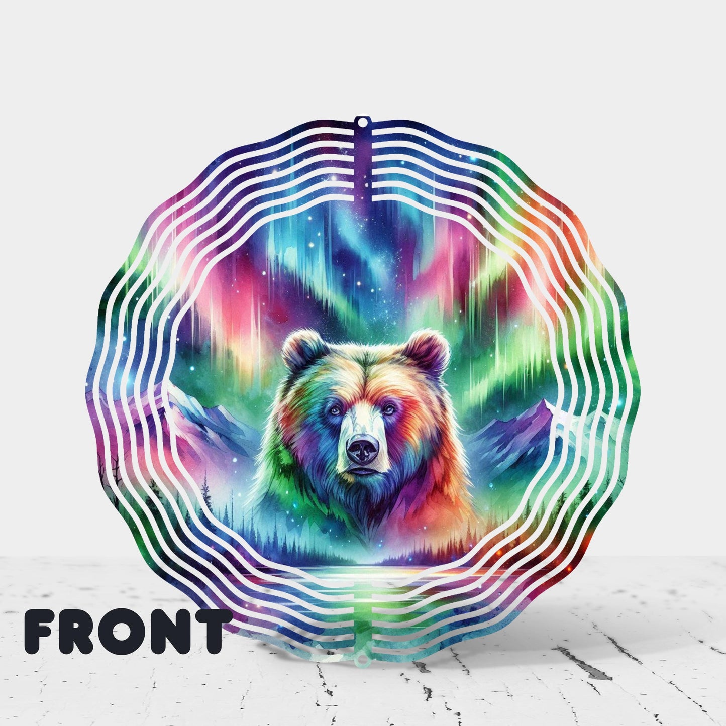 Bear Northern Lights Wind Spinner - 10x10 Double-Sided UV-Coated Outdoor Décor