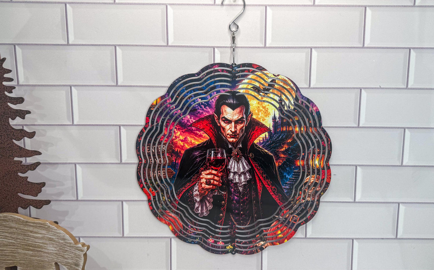 Halloween Wind Spinner, Dracula 10 Inch, 360 Swivel Porch Decor