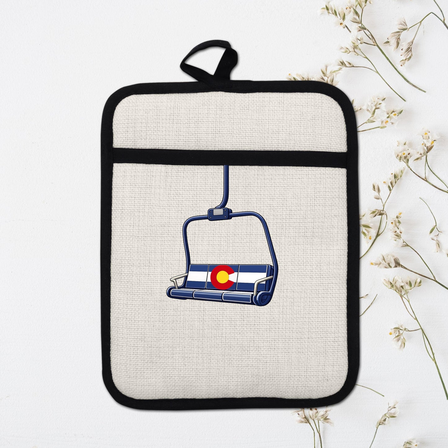 Colorado Flag Pot Holder – Ski Lift Pot Holder with Heat Resistant Mitt & Non Slip Trivet