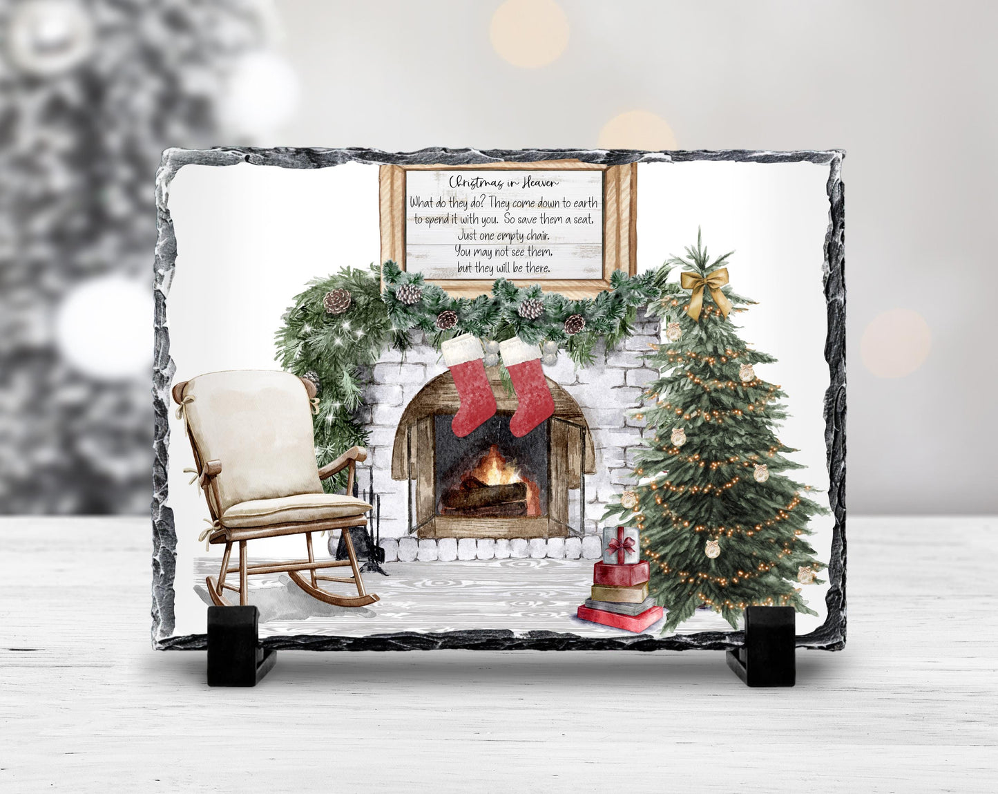 Christmas Memorial Slate Sign with Rustic Scene  Heartfelt Quote  A Thoughtful Gift for Grieving Families