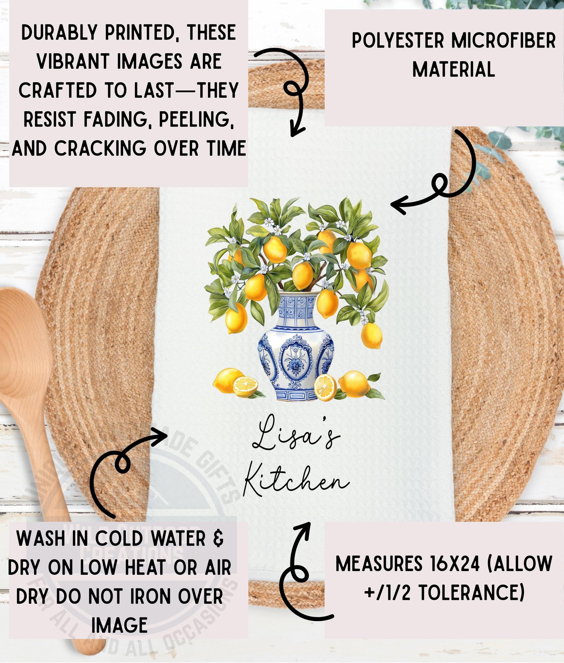 Personalized Kitchen Towel – Custom Name Floral Wreath Waffle Weave Gift - additional product photo 18