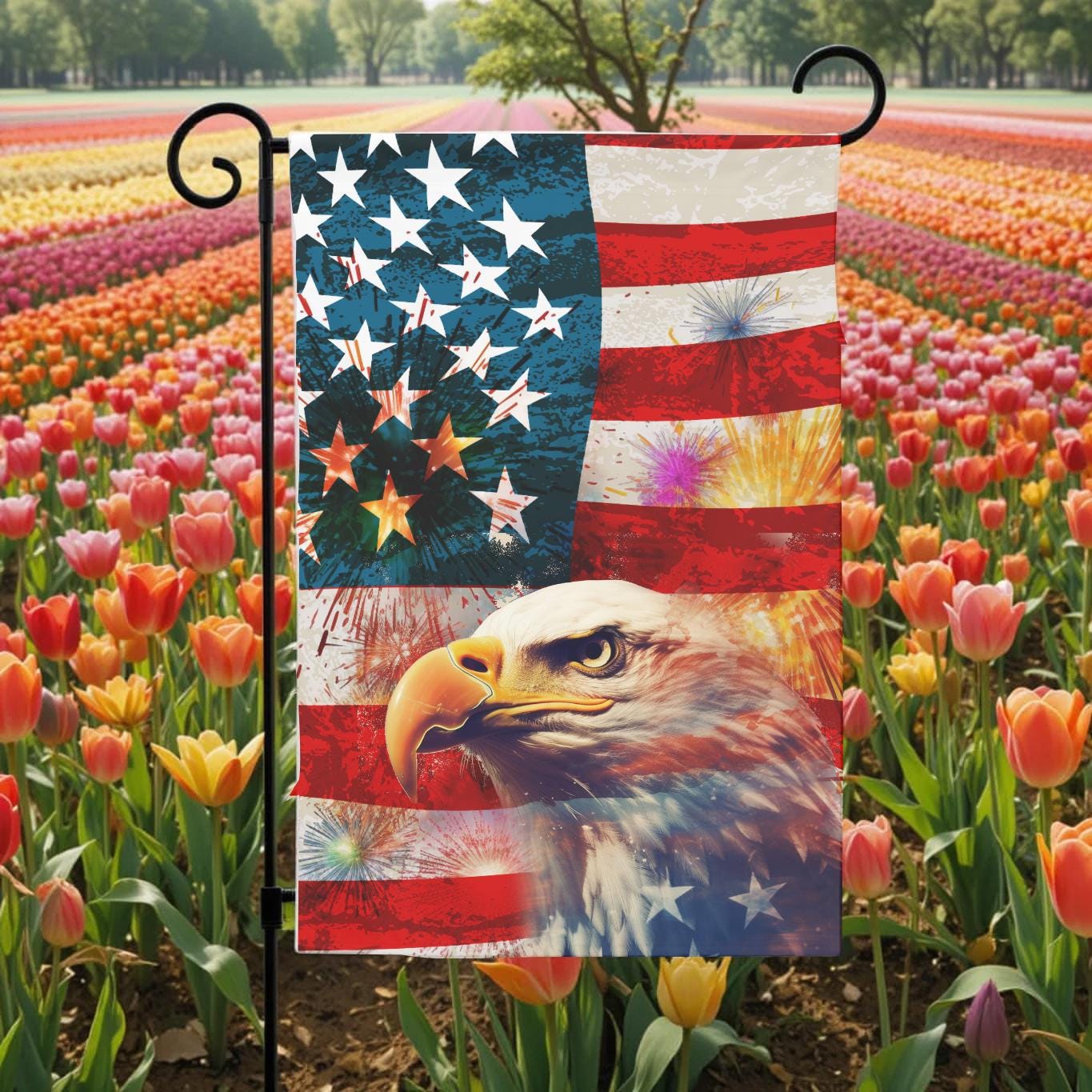 Bald Eagle Garden Flag - American Flag 12x18 Double Sided Patriotic Decor