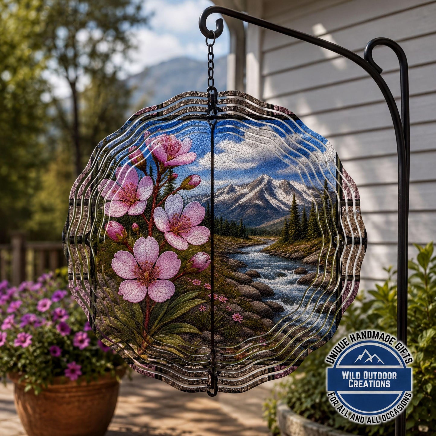 Montana State Flower Bitterroot Wind Spinner Stained Glass Mountain River Decor 10 Inch