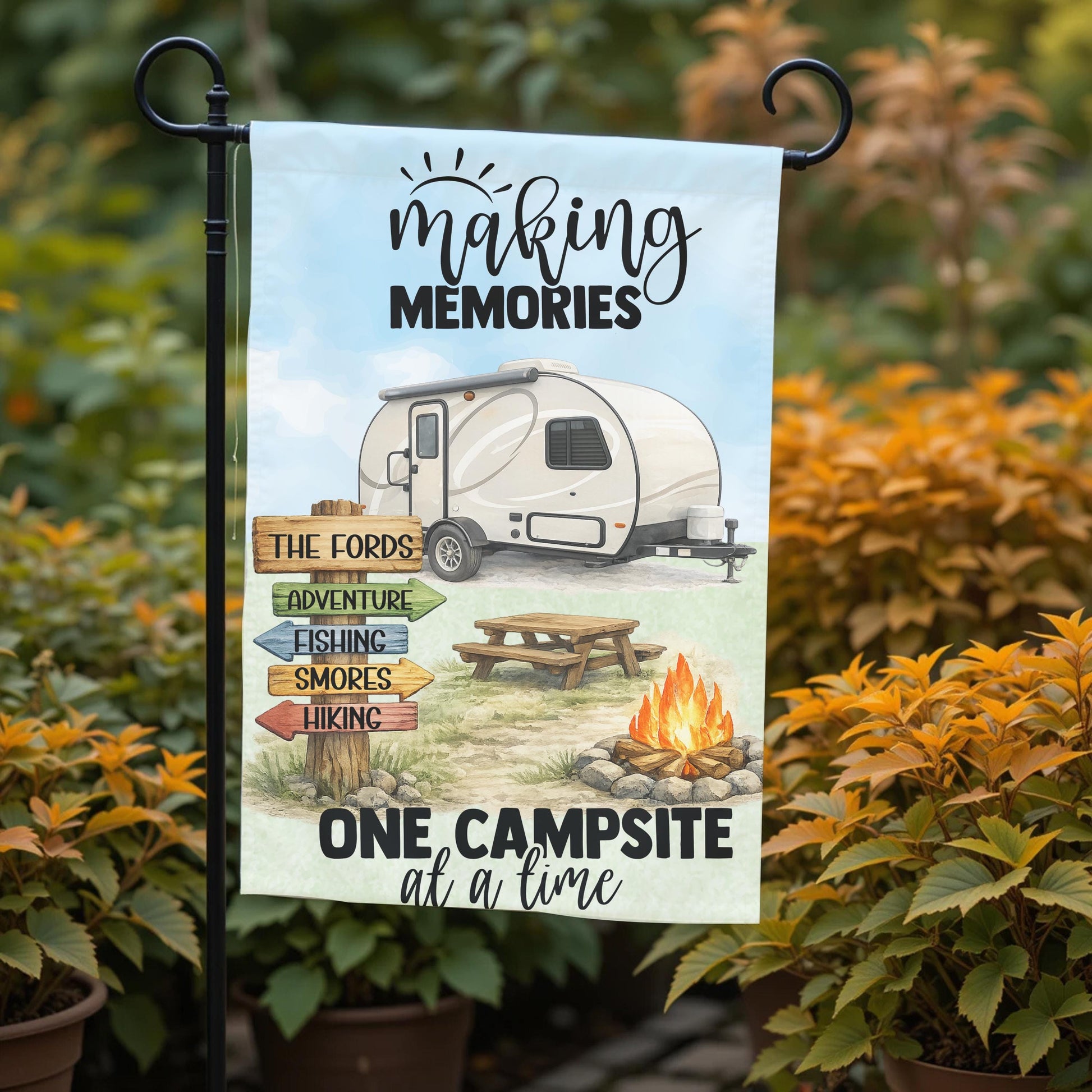 Personalized Garden Flag - Custom Camping Flag 12x18 Teardrop Camper Outdoor Decor - front and back