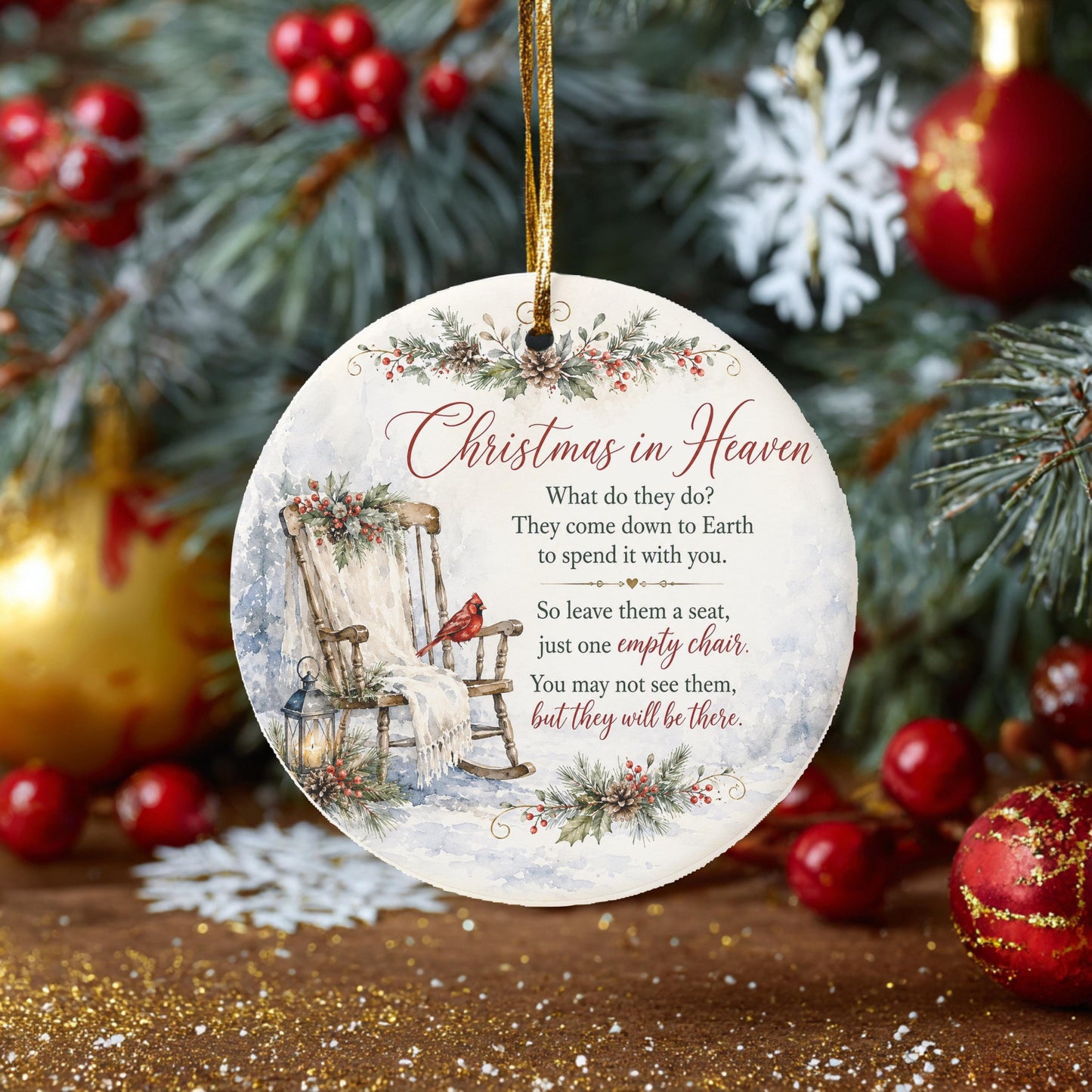 Memorial Ornament, Christmas In Heaven Ceramic Cardinal Keepsake
