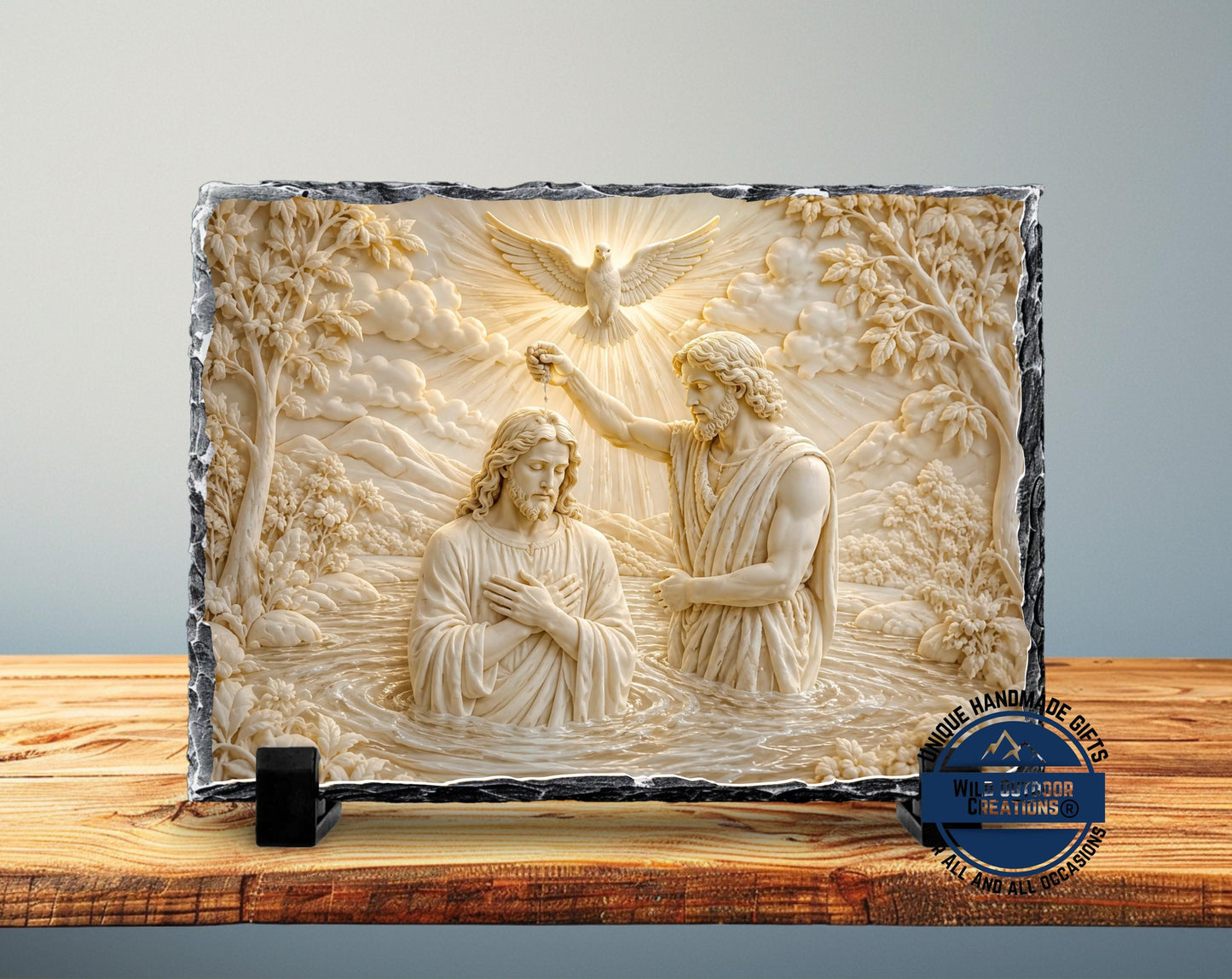 Jesus River Jordan Baptism Slate Plaque, Holy Spirit Dove Religious Decor, Christian Gift